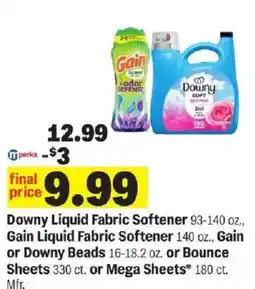 Meijer Downy Liquid Fabric Softener, Gain Liquid Fabric Softener, Gain or Downy Beads or Bounce Sheets or Mega Sheets offer