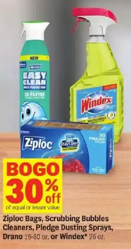 Meijer Ziploc Bags, Scrubbing Bubbles Cleaners, Pledge Dusting Sprays, Drano or Windex offer