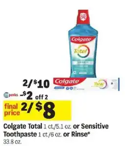 Meijer Colgate Total or Sensitive Toothpaste or Rinse offer