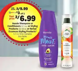 Meijer Aussie Shampoos or Conditioners or Styling Products or Herbal Essences Styling Products offer