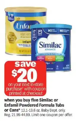 Meijer Similac or Enfamil Powdered Formula Tubs or Cans offer