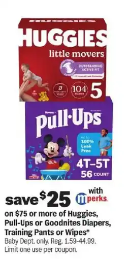 Meijer Huggies, Pull-Ups or Goodnites Diapers, Training Pants or Wipes offer