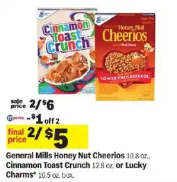 Meijer General Mills Honey Nut Cheerios, Cinnamon Toast Crunch or Lucky Charms offer