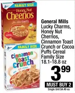 Super King Markets General Mills Lucky Charms, Honey Nut Cheerios, Cinnamon Toast Crunch or Cocoa Puffs Cereal offer