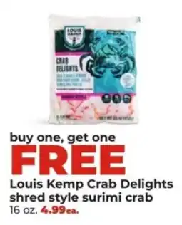 Hy-Vee Louis Kemp Crab Delights shred style surimi crab offer