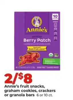 Hy-Vee Annie's fruit snacks, graham cookies, crackers or granola bars offer