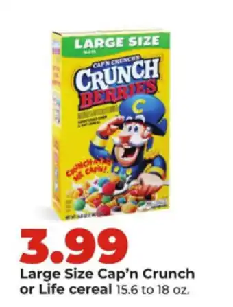 Hy-Vee Large Size Cap'n Crunch or Life cereal offer
