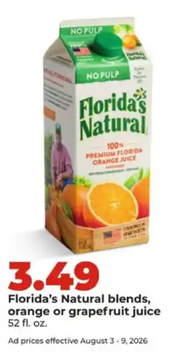 Hy-Vee Florida's Natural blends, orange or grapefruit juice offer