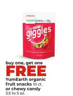 Hy-Vee YumEarth organic fruit snacks or chewy candy offer