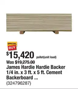 The Home Depot James Hardie Hardie Backer 1/4 in. x 3 ft. x 5 ft. Cement Backerboard (1,500-Pieces) offer