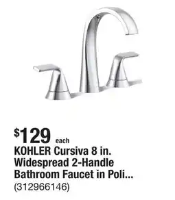 The Home Depot KOHLER Cursiva 8 in. Widespread 2-Handle Bathroom Faucet in Polished Chrome offer