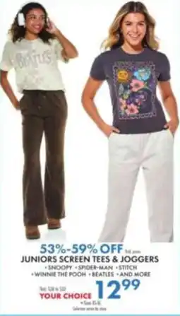 Boscov's Juniors Screen Tees & Joggers offer