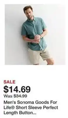 Kohl's Men's Sonoma Goods For Life® Short Sleeve Perfect Length Button... offer