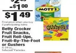Payless Betty Crocker Fruit Snacks, Fruit Roll-Ups, Fruit-By-The-Foot or Gushers offer