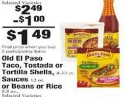 Payless Old El Paso Taco, Tostada or Tortilla Shells or Sauces or Beans or Rice offer