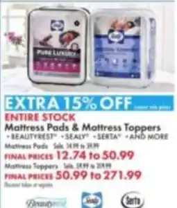 Boscov's Extra 15% Off Entire Stock Mattress Pads & Mattress Toppers offer