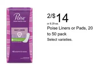 Walgreens Poise Liners or Pads offer
