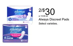 Walgreens Always Discreet Pads offer
