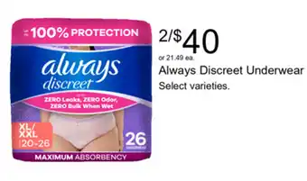 Walgreens Always Discreet Underwear offer