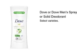 Walgreens Dove or Dove Men's Spray or Solid Deodorant offer