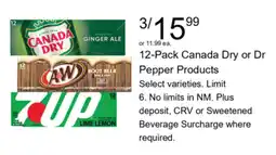 Walgreens 12-Pack Canada Dry or Dr Pepper Products offer