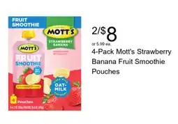 Walgreens Mott's strawberry banana fruit smoothie pouches offer