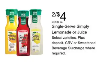 Walgreens Single-Serve Simply Lemonade or Juice offer