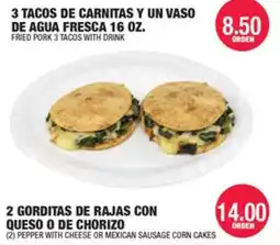 Carnicerias Jimenez Fried Pork 3 Tacos With Drink offer