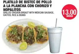 Carnicerias Jimenez Grilled Chicken Breast With Mexican Sausage, Cactus, Rice & Beans offer