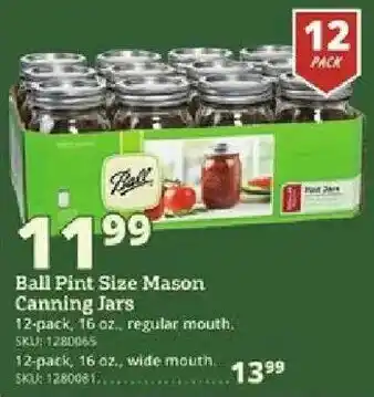 Rural King Ball Pint Size Mason Canning Jars offer