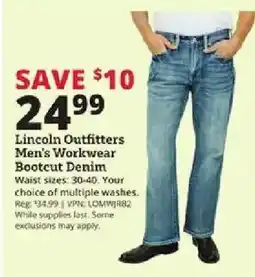Rural King Lincoln Outfitters Men's Workwear Bootcut Denim offer