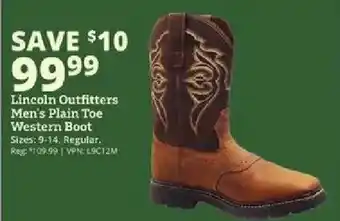 Rural King Lincoln Outfitters Men's Plain Toe Western Boot offer