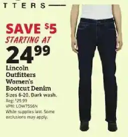 Rural King Lincoln Outfitters Women's Bootcut Denim offer