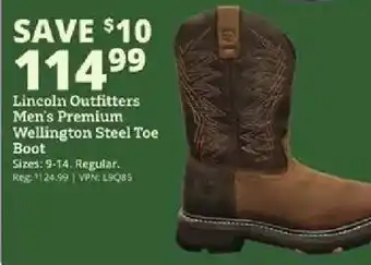 Rural King Lincoln Outfitters Men's Premium Wellington Steel Toe Boot offer