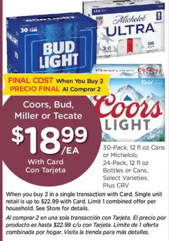 Ralphs Coors, Bud, Miller or Tecate offer