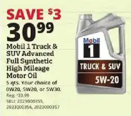 Rural King Mobil 1 Truck & SUV Advanced Full Synthetic High Mileage Motor Oil offer