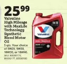 Rural King Valvoline high mileage with maxlife technology synthetic blend motor oil offer