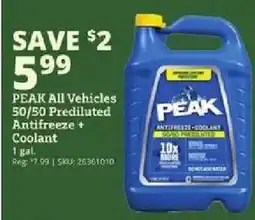 Rural King Peak all vehicles 50/50 prediluted antifreeze + coolant offer
