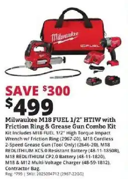 Rural King Milwaukee M18 FUEL 1/2" HTIW with Friction Ring & Grease Gun Combo Kit offer