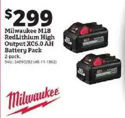 Rural King Milwaukee M18 RedLithium High Output XC6.0 AH Battery Pack offer