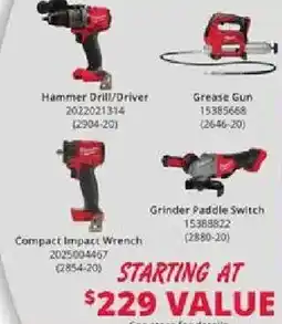 Rural King Hammer Drill/Driver, Grease Gun, Compact Impact Wrench, Grinder Paddle Switch offer