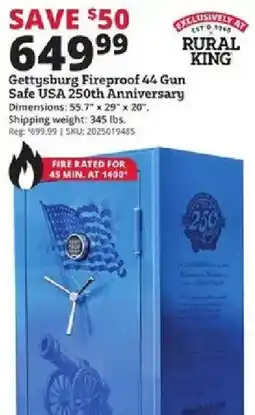 Rural King Gettysburg Fireproof 44 Gun Safe USA 250th Anniversary offer