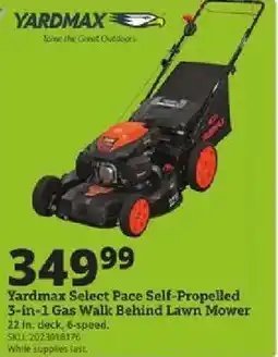 Rural King Yardmax select pace self-propelled 5-in-1 gas walk behind lawn mower offer