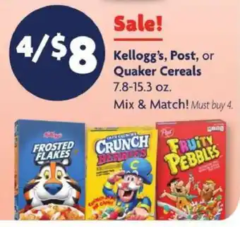 Kellogg's, Post, or Quaker Cereals