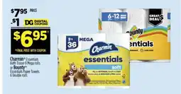 Dollar General Charmin Essentials Bath Tissue 9 Mega rolls or Bounty Essentials Paper Towels 6 Double rolls offer