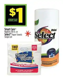 Dollar General Smart Care Napkins 140 ct. or Select Paper Towels Single roll offer
