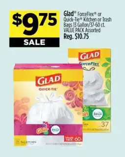Dollar General Glad ForceFlex or Quick-Tie Kitchen or Trash Bags offer