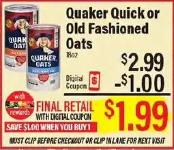 Market Basket Quaker Quick or Old Fashioned Oats offer