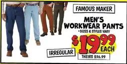 Ollie's FAMOUS MAKER MEN'S WORKWEAR PANTS offer