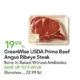 Publix GreenWise USDA Prime Beef Angus Ribeye Steak offer
